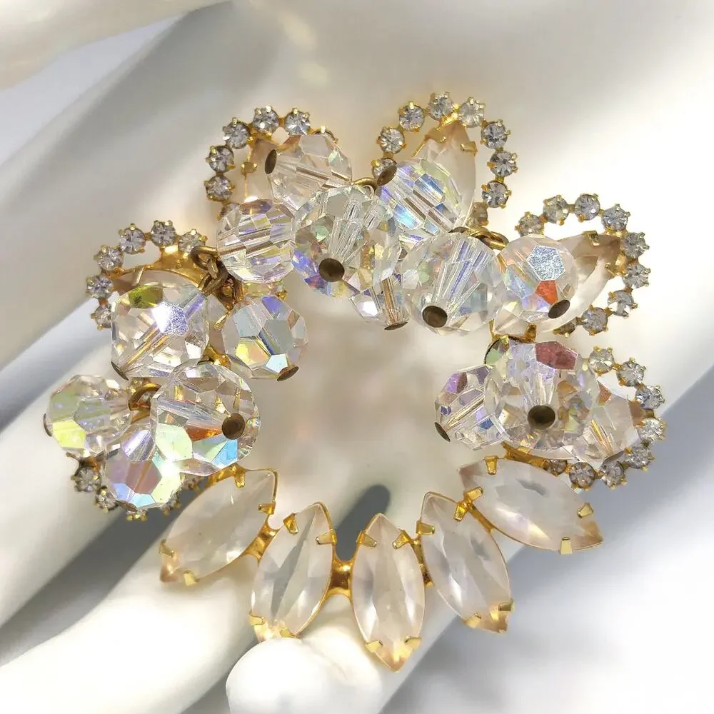 Vintage Juliana Clear Beaded Brooch, D & E Reference #7518, Gold Plated, 1960s